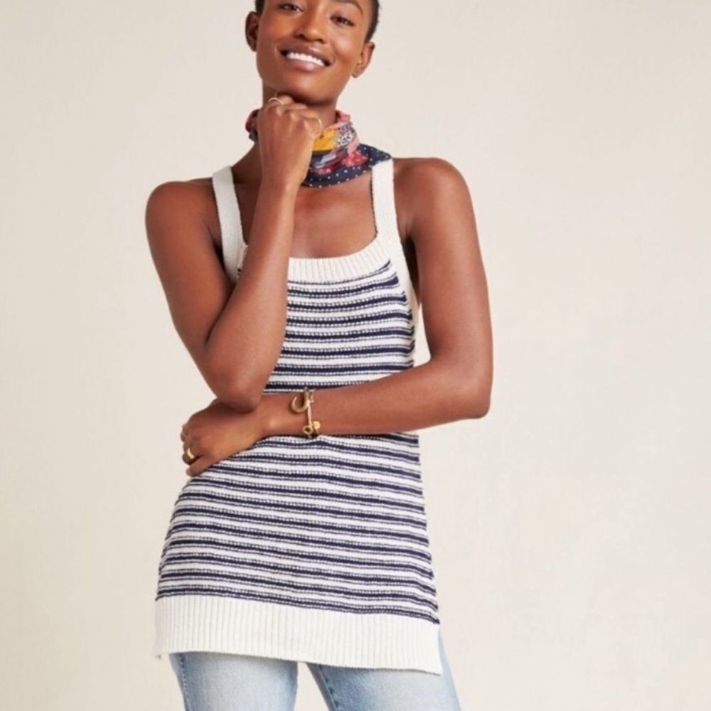 Anthropologie Arya Blue Stripe Sweater Tank - XS